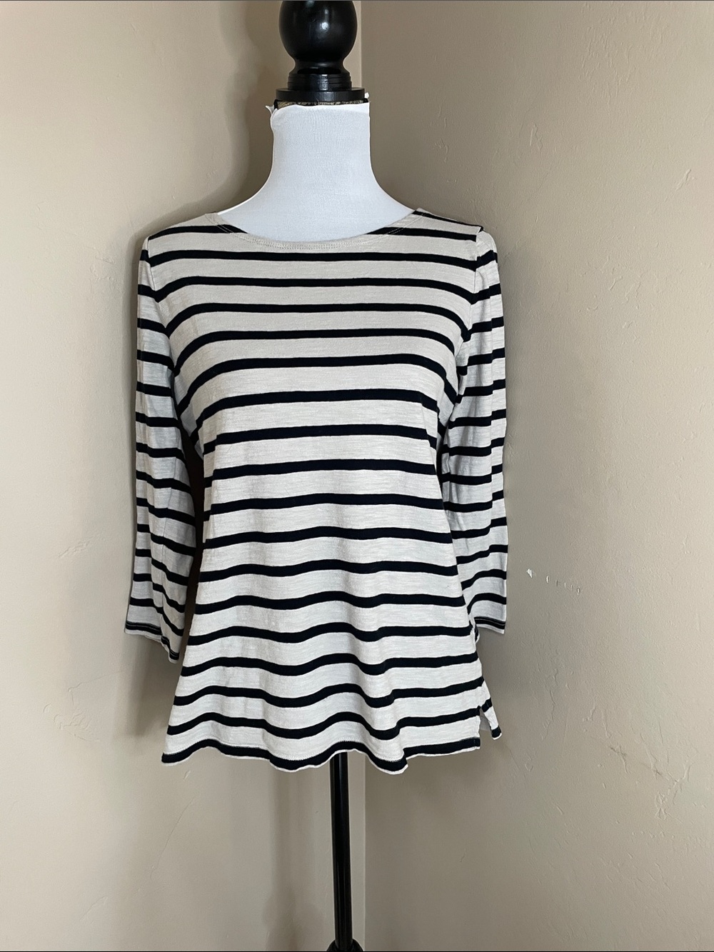 Old Navy Women’s Striped Boatneck 3/4 Sleeve Top - Black & Tan, Medium